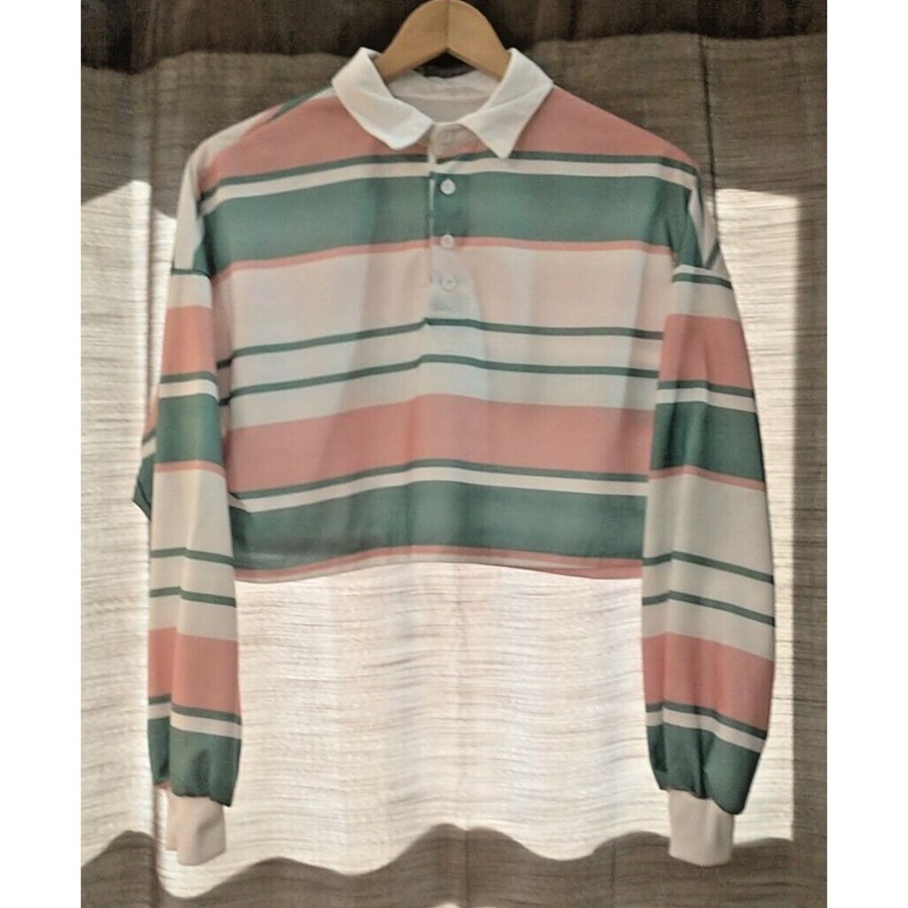 Women's Boutique Colorful Striped Long Sleeve Crop Top Shirt Size Large - Picture 1 of 6